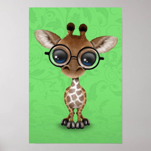 Affiche Jolie Giraffe Bébé Curieux Portant des lunettes su (Devant)