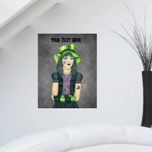Affiche Jolie Goth Girl Green Eyes Casquette Tattoos gris 
