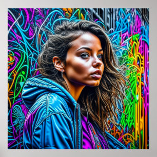 Affiche Jolie Graffiti Street Art Colorée Femme blanche