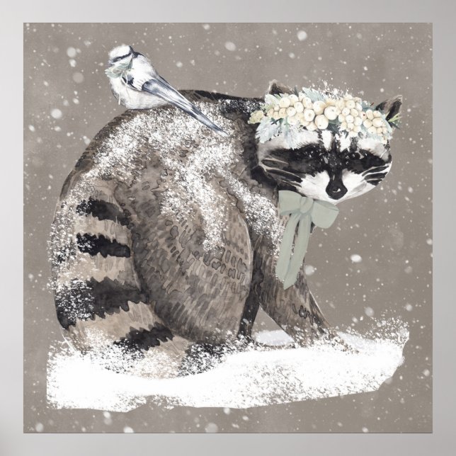 Affiche Jolie illustration aquarelle d'animaux de la forêt (Devant)