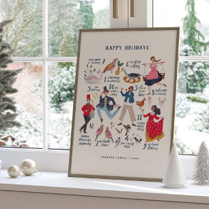 Affiche Jolie illustration classique des 12 jours de Noël 