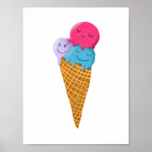 Affiche Jolie illustration de cône de glace pour chambre d