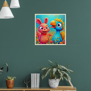 Affiche Jolie illustration de perroquet lapin de dessin an