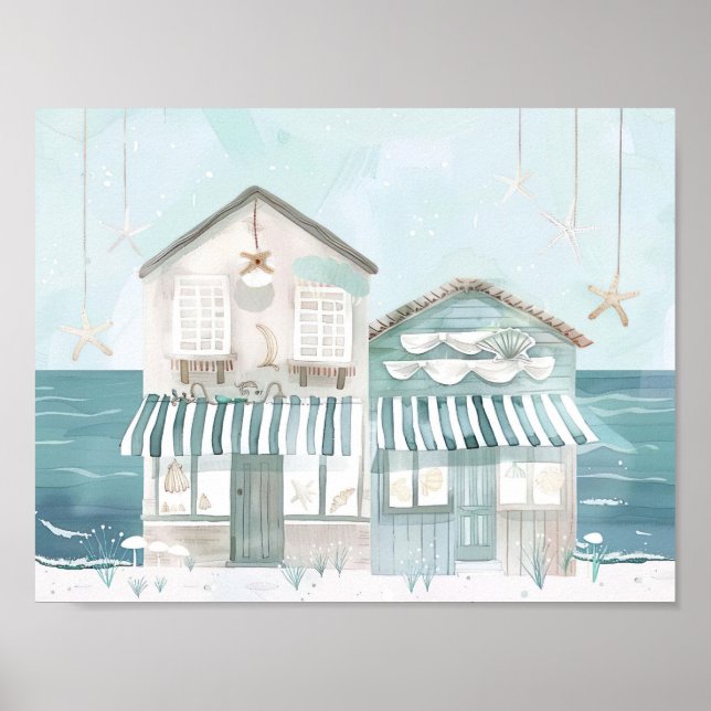 Affiche jolie illustration de plage style aquarelle (Devant)