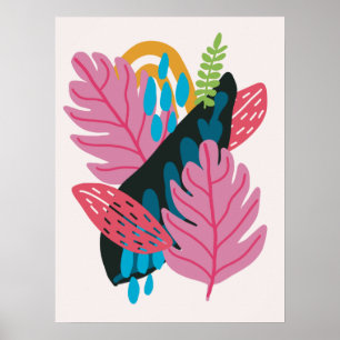 Affiche Jolie illustration moderne feuilles roses nature 