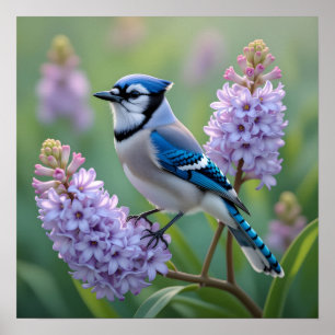 Affiche Jolie Jay Bleue debout sur les Branches Lilac