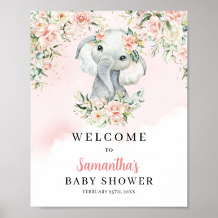 Affiche Jolie jungle bébé éléphant blush Douche bienvenue