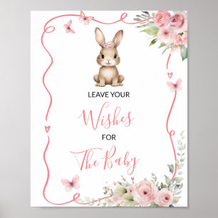 Affiche Jolie Lapine Fille Baby Shower Laissez Vos Vœux