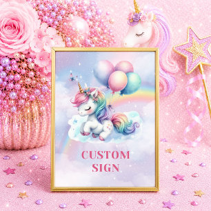 Affiche Jolie Licorne Arc-en-Ciel Fille Anniversaire Panne