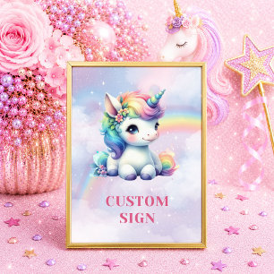 Affiche Jolie Licorne Arc-en-ciel Fille Anniversaire Perso