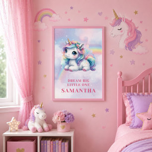 Affiche Jolie Licorne Pastel Magique Jour Fille Anniversai