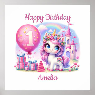 Affiche Jolie licorne premier anniversaire