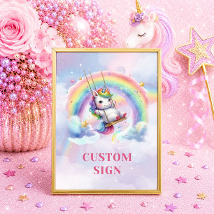 Affiche Jolie Licorne Rose Violet Fille Anniversaire Prése