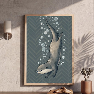Affiche Jolie loutre plongeant dans l'art de la nurserie F
