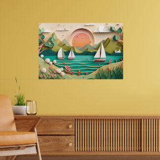 Affiche jolie maison de plage 3d effet