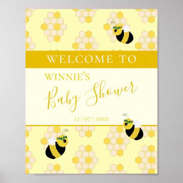 Affiche Jolie maman jaune à Baby shower d'abeille Bienvenu (Devant)