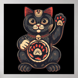 Affiche jolie Maneki Neko imprimé chat japonais