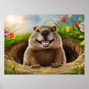 Affiche Jolie Marmotte Souriante en émergence