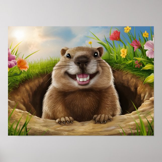 Affiche Jolie Marmotte Souriante en émergence (Devant)