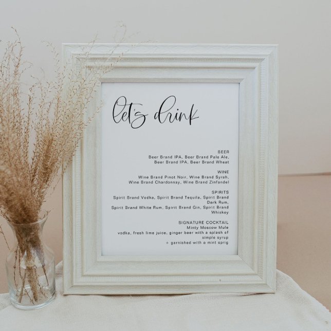 Affiche JOLIE Minimalist Boho Let's Drink Bar Menu Sign (Créateur téléchargé)