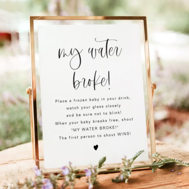 Affiche JOLIE Modern My Water Brooké Baby shower Jeu Signe (Créateur téléchargé)