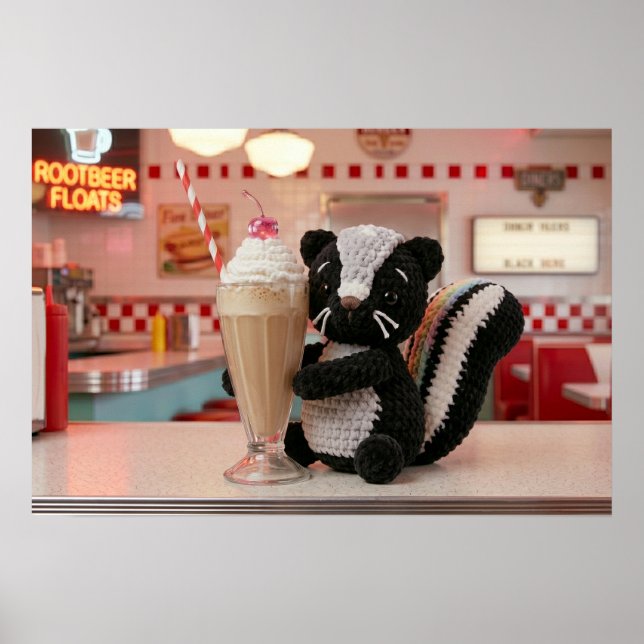 Affiche Jolie moufette au crochet au diner rétro (Devant)