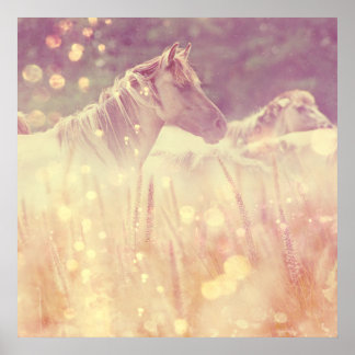 Affiche Jolie Mustang Parties scintillant d'or sauvage Hor