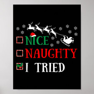 Affiche Jolie Naughty J'ai essayé Blague de Noël drôle
