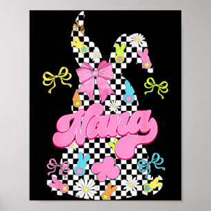 Affiche Jolie nounou lapin à carreaux coquette noeud jour 