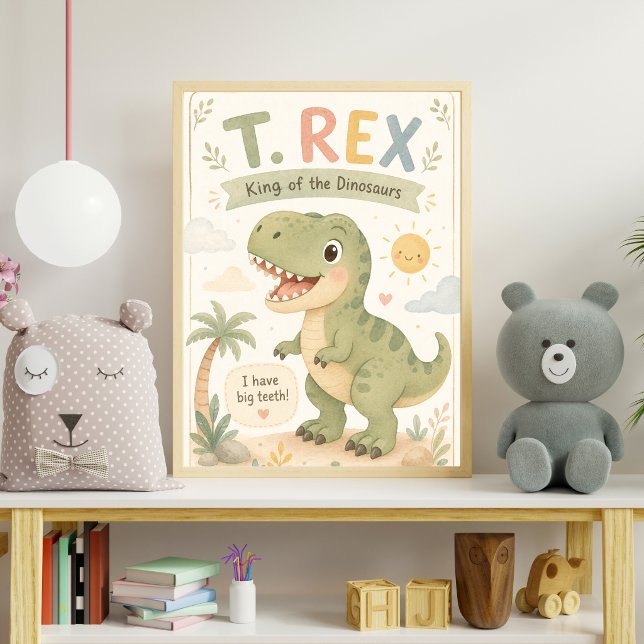 Affiche Jolie nurserie de dinosaure T. Rex à l'aquarelle (Créateur téléchargé)