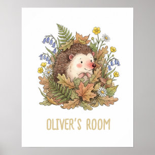 Affiche Jolie Nursery Hérisson & Fleurs Sauvages Aquarelle