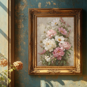 Affiche Jolie œuvre d'art de bouquet de pivoines roses et 