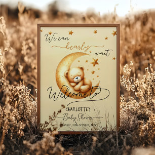 Affiche Jolie Ours Endormi Sur La Lune Bienvenue Baby Show