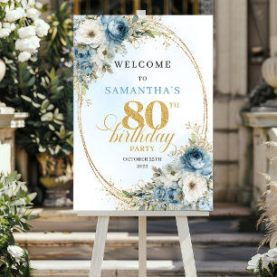 Affiche Jolie pancarte d'anniversaire 80 ans en or eucalyp