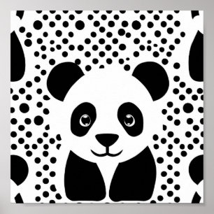 Affiche Jolie Panda Kids Black White Dots Salle Mur Art