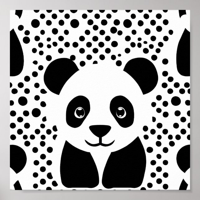 Affiche Jolie Panda Kids Black White Dots Salle Mur Art (Devant)