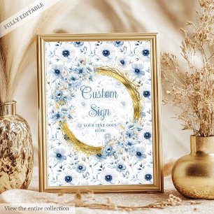 Affiche Jolie pastel bleu boho aquarelle fleurs sur mesure