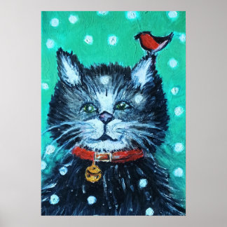 Affiche Jolie peinture à l'huile de chat avec carte de vœu
