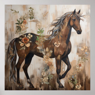 Affiche Jolie peinture florale à cheval
