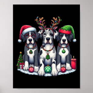 Affiche Jolie Père Noël Reindeer Elf Great Dane Christmas