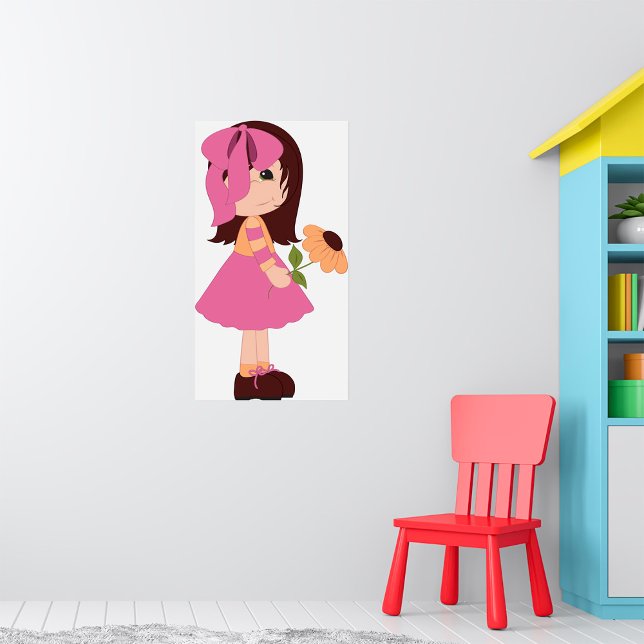 Affiche Jolie Petite Fille Avec Fleur Robe Rose (Créateur téléchargé)