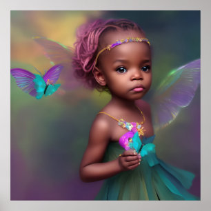 Affiche Jolie petite fille ethnique papillon violet sarcel