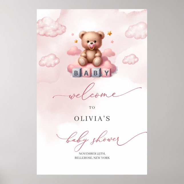 Affiche Jolie petite fille ourson en peluche sur le nuage  (Devant)
