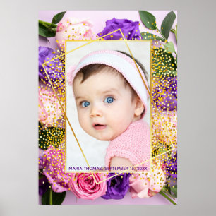 Affiche Jolie photo de bébé fille à l'aquarelle florale ro