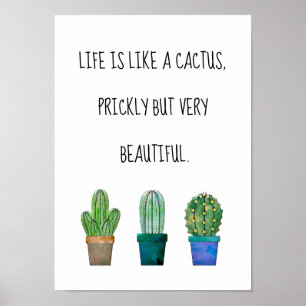 Affiche Jolie phrase de cactus avec trois dessins de cactu
