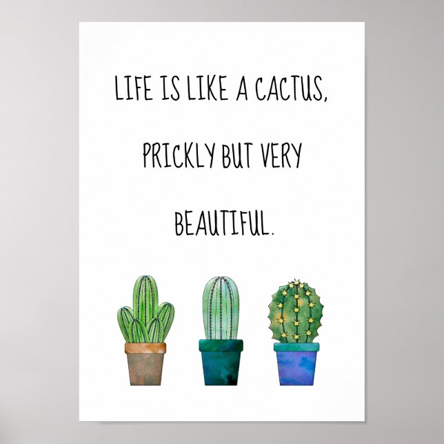 Affiche Jolie phrase de cactus avec trois dessins de cactu (Devant)