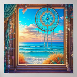 Affiche Jolie plage Dreamcatcher sur fenêtre