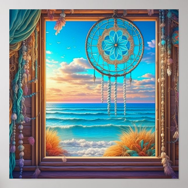 Affiche Jolie plage Dreamcatcher sur fenêtre (Devant)