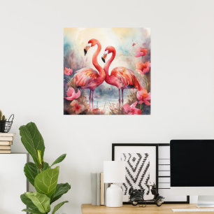 Affiche Jolie plage rose flamant