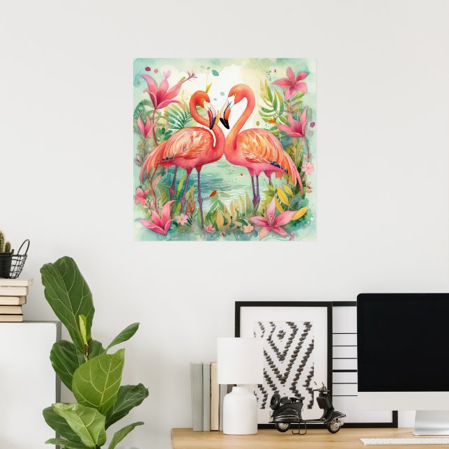 Affiche Jolie plage rose flamant (Bureau à domicile)
